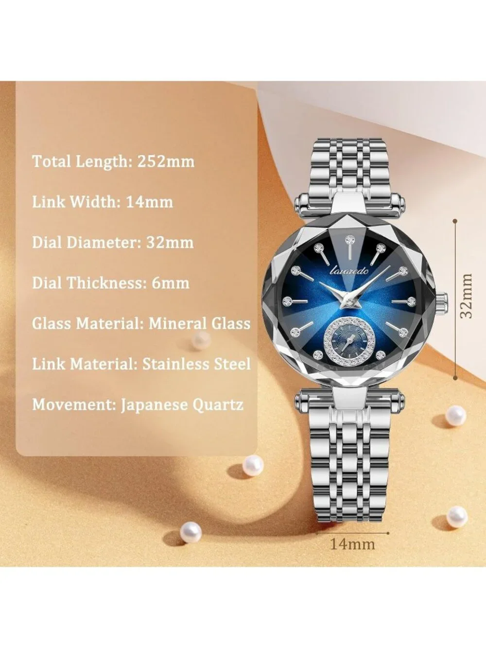 Women's Silver Blue Elegant Stainless Steel Analog Creative Diamond Dial Watch